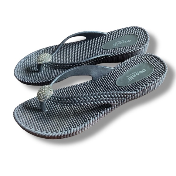 Capelli Grey Rubber Faux Braided Thong Sandal with Rhinestone Embellishments - Picture 3 of 7